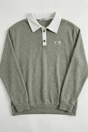 Polo Yaka Düğmeli Waffle Kumaştan Uzun Kol Sweatshirt