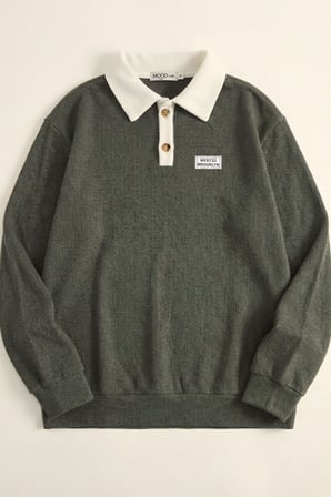 Polo Yaka Düğmeli Waffle Kumaştan Uzun Kol Sweatshirt