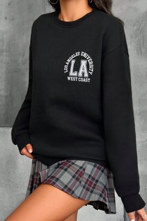 KOLEJ SIRT BASKILI SİYAH RAHAT KESİM SWEATSHIRT