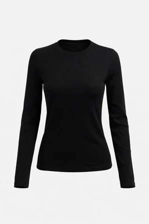 Kadın 2'li Basic Uzun Kol Bisiklet Yaka Likrasız Slim Fit Tişört