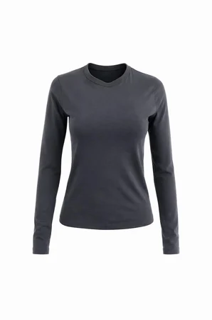 Kadın 2'li Basic Uzun Kol Bisiklet Yaka Likrasız Slim Fit Tişört