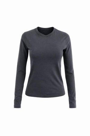 Kadın 2'li Basic Uzun Kol Bisiklet Yaka Likrasız Slim Fit Tişört