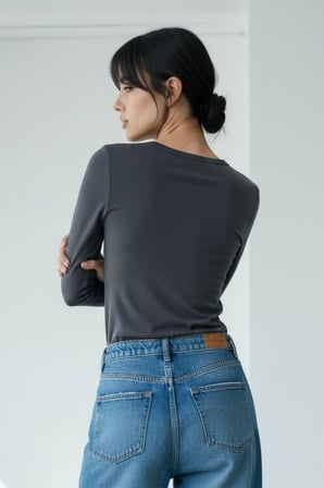 Kadın 2'li Basic Uzun Kol Bisiklet Yaka Likrasız Slim Fit Tişört