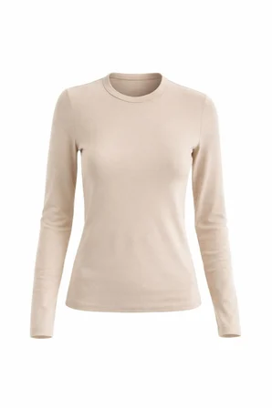Kadın 2'li Basic Uzun Kol Bisiklet Yaka Likrasız Slim Fit Tişört