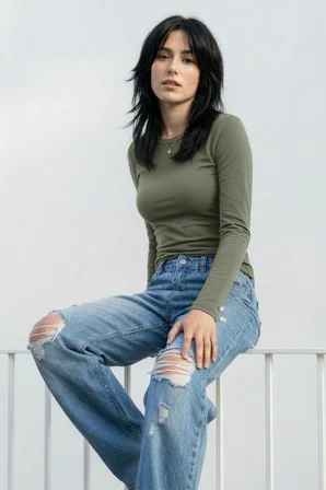 Kadın 2'li Basic Uzun Kol Bisiklet Yaka Likrasız Slim Fit Tişört