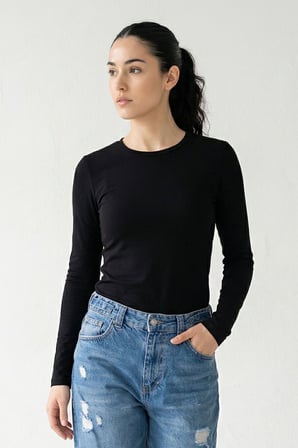 Kadın 2'li Basic Uzun Kol Bisiklet Yaka Likrasız Slim Fit Tişört