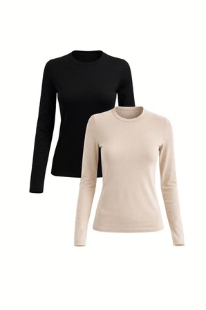 Kadın 2'li Basic Uzun Kol Bisiklet Yaka Likrasız Slim Fit Tişört