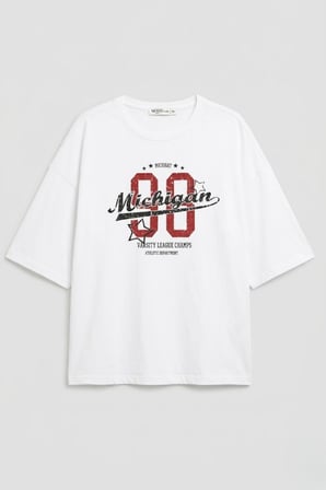 Unısex Erkek/Kadın Özel Baskılı Oversize Pamuklu Bisiklet Yaka T-Shirt