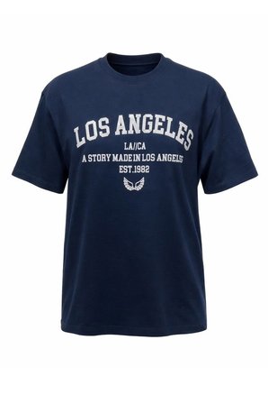 Los Angeles Slogan Baskılı Kısa Kol Bisiklet Yaka Basic Tişört