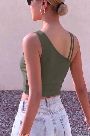 Asimetrik Askı Detaylı Bedeni Saran Crop Atlet