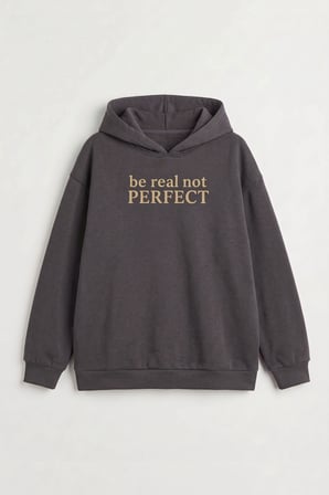 Kapşonlu Oversize Sırt Slogan Baskılı Şardonlu Sweatshirt