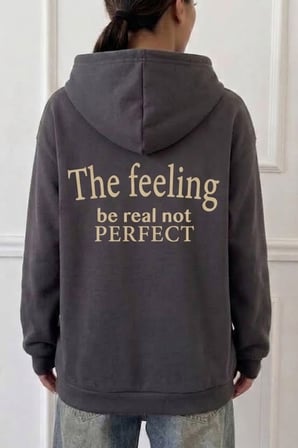 Kapşonlu Oversize Sırt Slogan Baskılı Şardonlu Sweatshirt