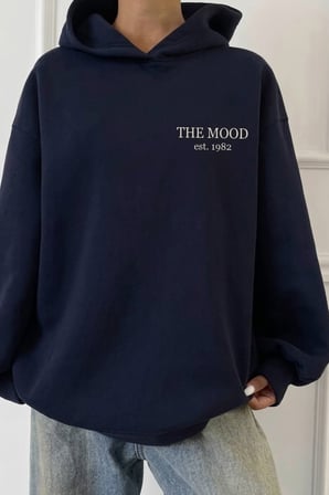 Kapşonlu Oversize Sırt Slogan Baskılı Şardonlu Sweatshirt