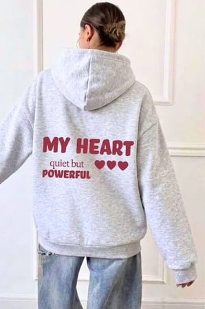 Kapşonlu Oversize Sırt Slogan Baskılı Şardonlu Sweatshirt