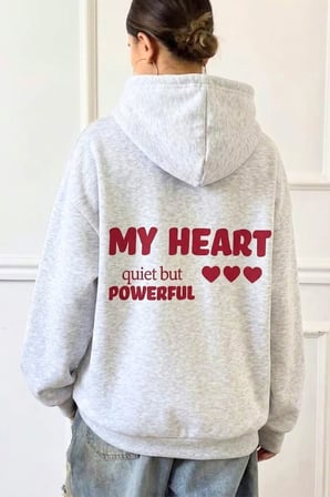 Kapşonlu Oversize Sırt Slogan Baskılı Şardonlu Sweatshirt