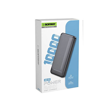 10.000 mAh P.Bank  2 Type-C + 1 USB Girişli Siyah