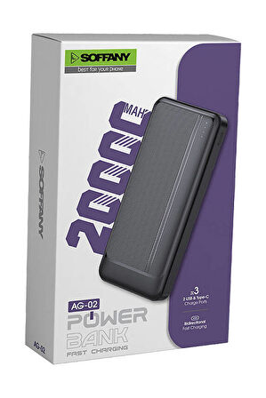 20.000 mAh P.Bank  2 Type-C + 1 USB Çıkışlı Siyah