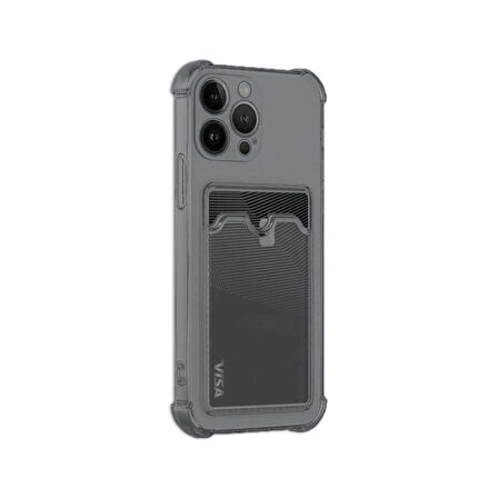 iPhone 14 Pro Max Silikon Kartlıklı Koruma Kılıfı  Füme