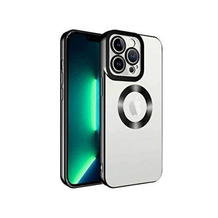 iPhone 12 Metal Çerçeveli Şeffaf Kılıf Siyah