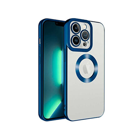 iPhone 12 Metal Çerçeveli Şeffaf Kılıf  Mavi