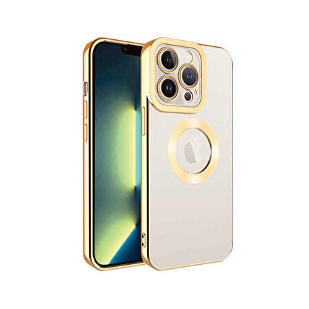 iPhone 15 Pro Metal Çerçeveli Şeffaf Kılıf  Gold