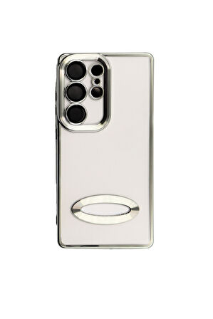 Samsung Galaxy S24 Ultra Metal  Çerçeveli Şeffaf Kılıf  Beyaz