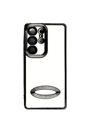 Samsung Galaxy S25 Ultra Metal Çerçeveli Şeffaf Kılıf  Siyah