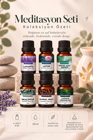 Meditasyon Seti 6’lı Esansiyel Koku Yağı – Difüzör ve Buhurdanlık Esansı