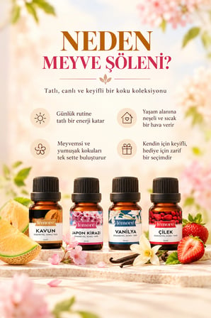 Meyve Şöleni Seti 4’lü Esansiyel Koku Yağı – Difüzör ve Buhurdanlık Esansı