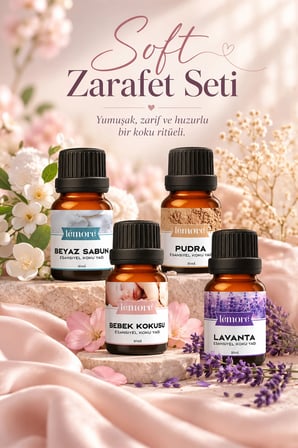 Soft Zarafet Seti 4’lü Esansiyel Koku Yağı – Difüzör ve Buhurdanlık Esansı