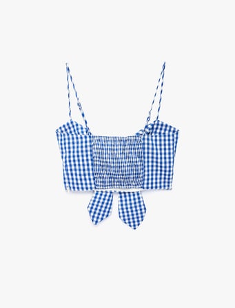 Koton X Sibil Çetinkaya - Kalp Yaka Fiyonk Bağlama Detaylı Pötikareli Askılı Crop Bluz