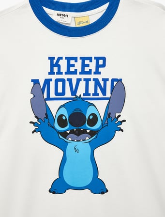 Stitch Baskılı Kısa Kollu Bisiklet Yaka Pamuklu Lisanslı Tişört