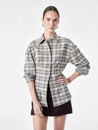 Slim Fit Uzun Kollu Klasik Yaka Peplum Ekose Gömlek