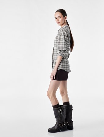 Slim Fit Uzun Kollu Klasik Yaka Peplum Ekose Gömlek