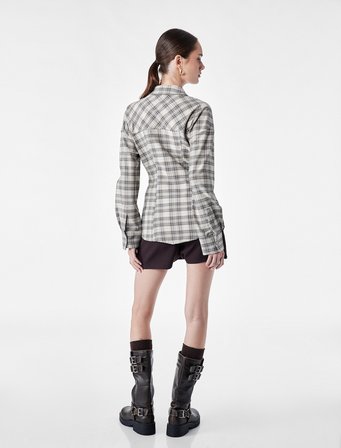 Slim Fit Uzun Kollu Klasik Yaka Peplum Ekose Gömlek