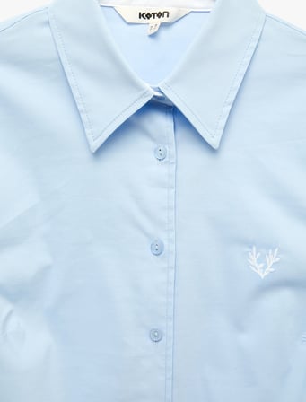 Pamuklu Slim Fit Nakış Detaylı Uzun Kollu Poplin Gömlek