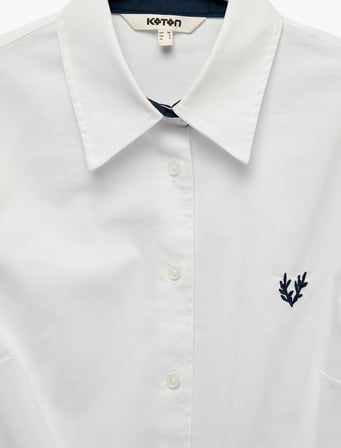 Pamuklu Slim Fit Nakış Detaylı Uzun Kollu Poplin Gömlek