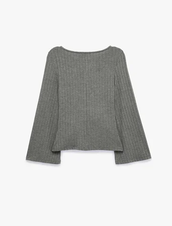 Slim Fit Bisiklet Yaka Bağlama Detaylı Uzun Kollu Bluz