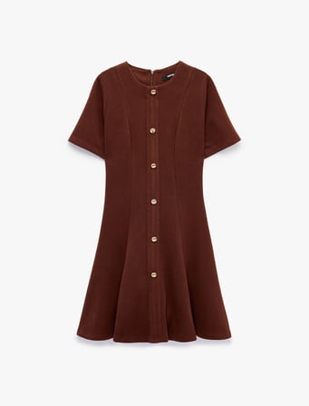 Slim Fit Bisiklet Yaka Kısa Kollu Süs Düğmeli Mini Elbise