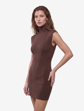 Dikiş Detaylı Fermuar Detaylı Slim Fit Kolsuz Dik Yaka Mini Elbise