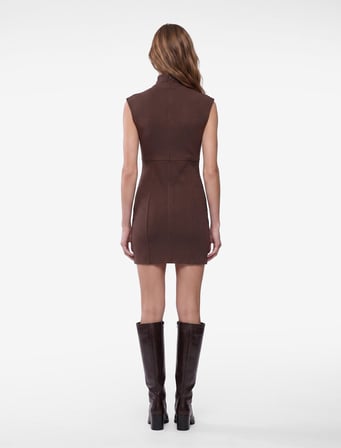 Dikiş Detaylı Fermuar Detaylı Slim Fit Kolsuz Dik Yaka Mini Elbise