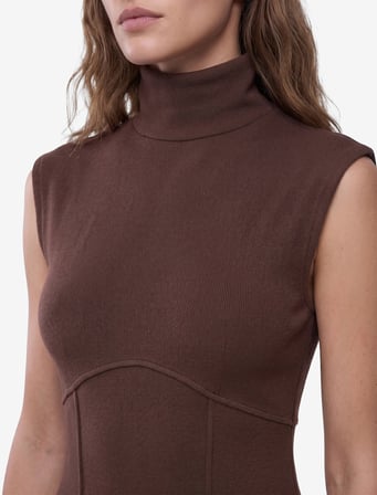 Dikiş Detaylı Fermuar Detaylı Slim Fit Kolsuz Dik Yaka Mini Elbise