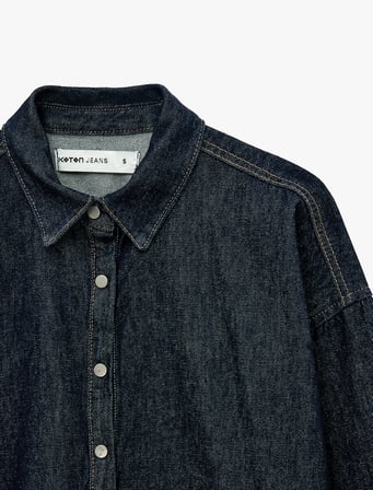 Pamuklu Dikiş Detaylı Klasik Yaka Çıtçıt Düğmeli Uzun Kollu Denim Gömlek