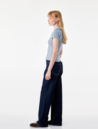 Fermuar Detaylı V Yaka Kısa Kollu Slim Fit Kareli Gömlek