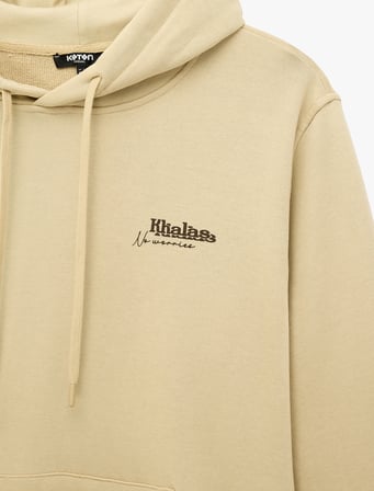 Üç İplik Uzun Kollu Baskılı Kapşonlu Sweatshirt