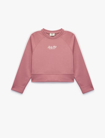 Uzun Kollu Viskon Karışımlı Biyeli Bisiklet Yaka Baskılı Sweatshirt