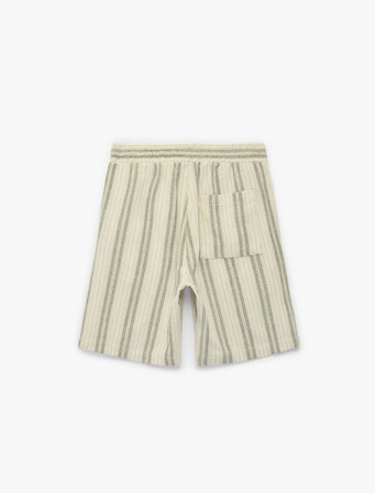 Regular Fit Beli Bağcıklı Cepli Çizgili Şort