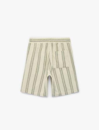 Regular Fit Beli Bağcıklı Cepli Çizgili Şort