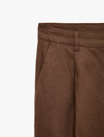 Regular Fit Cepli Pamuk Keten Karışımlı Pileli Pantolon