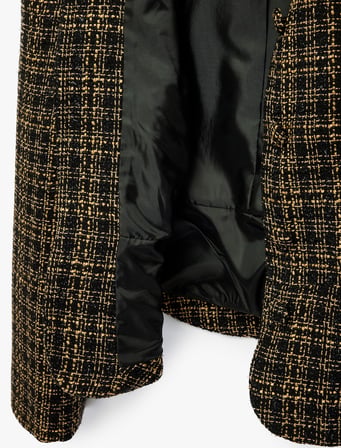 Uzun Kollu Düğmeli Dik Yaka Tüvit Peplum Ekose Ceket